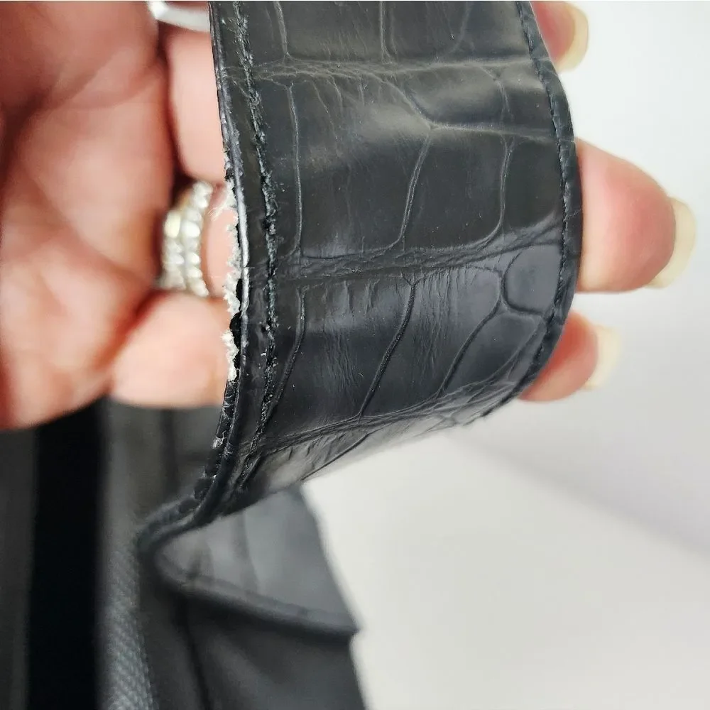 Jimmy Choo Parfums Duffle Bag Crocodile Embossed Handles Black 17x11x7.5 Unisex